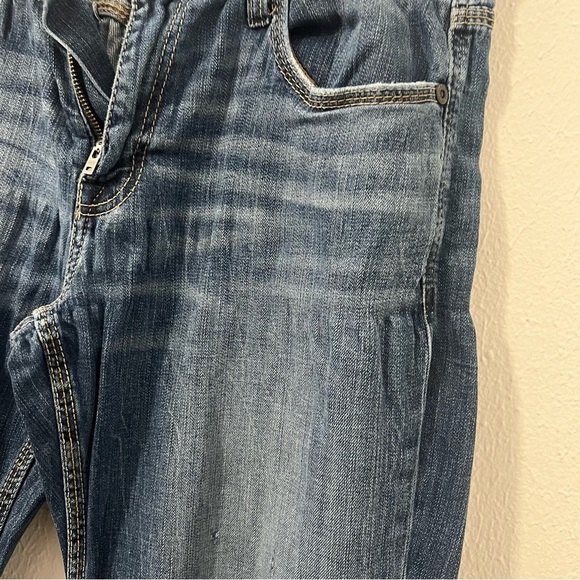 BKE Denim Jake Bootleg Jeans Mens Size 34R Dark Wash Distressed Denim Everyday - Picture 3 of 15